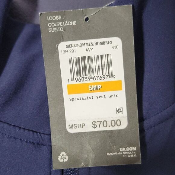 Under Armour Mens Small Fleece Specialist Vest Grid Blue Full Zip Pockets NEW - Picture 10 of 16
